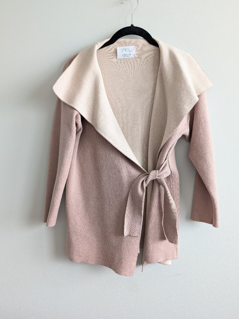 Zara Tan Cream Knit Wrap Cardigan Shawl with Collar Size 9-10